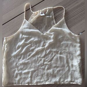 I Joah floral spaghetti strap high neck embroidered crop top in cream - LG